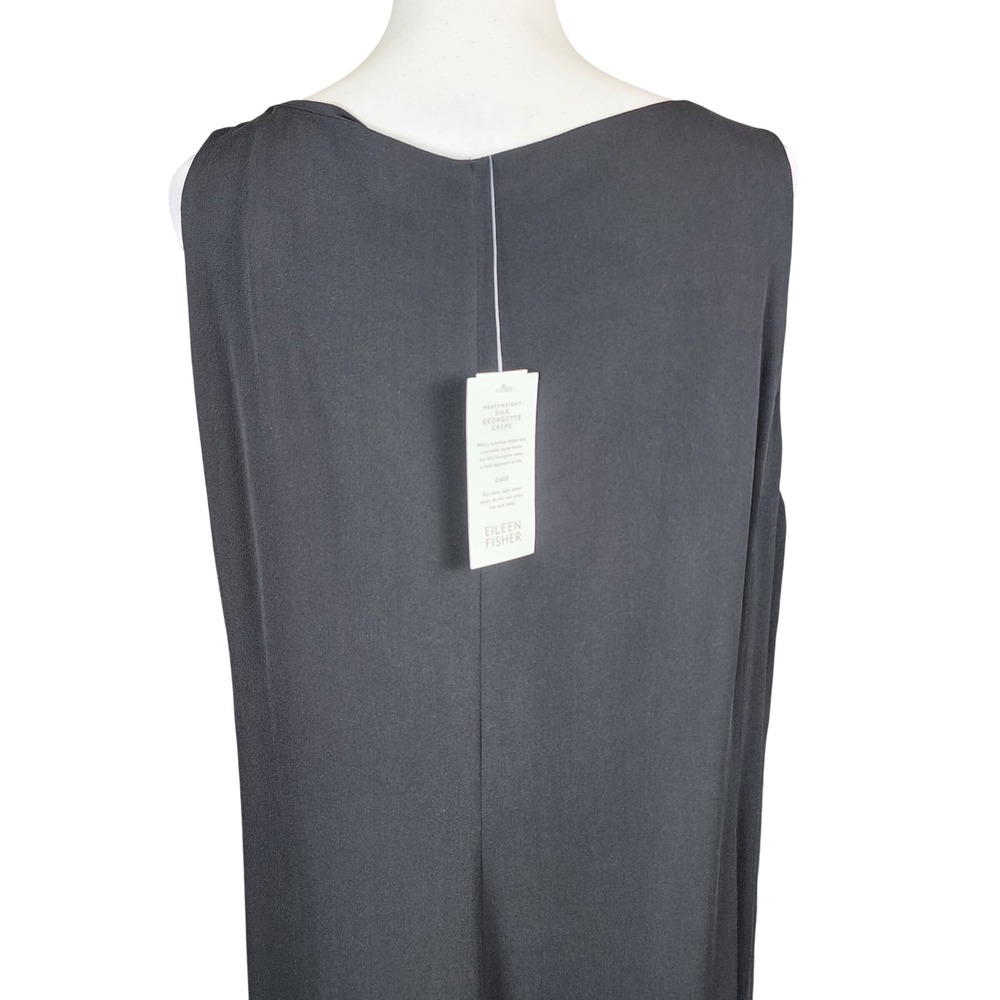 Eileen Fisher Silk Maxi‎ Dress Womens XL Black Georgette Crepe Flounce Hem NEW - Picture 4 of 11
